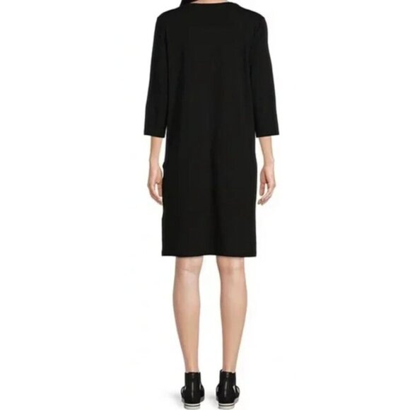 NWT Eileen Fisher Black V Neck Shift Dress-sz XS Petite - Picture 2 of 8